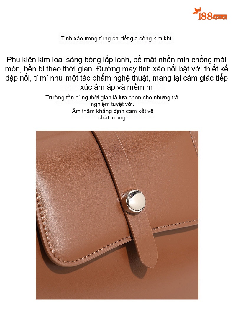 Túi Xách Nữ Da Thật Thiết Kế Tối Giản Đeo Vai/Kẹp Nách Màu Nâu, Đen, Trắng Kem chi tiết 5