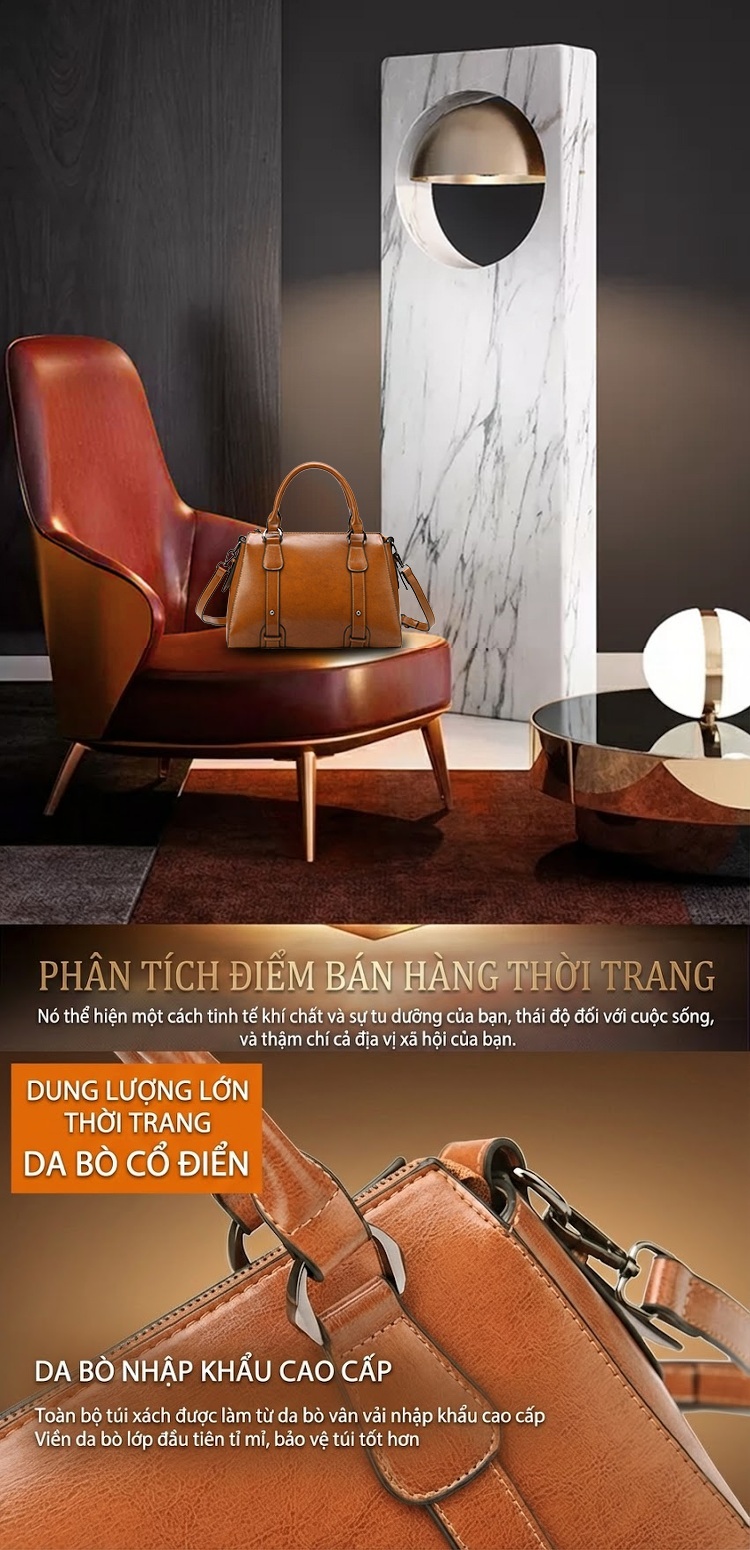 Túi Xách Nữ Da Thật Thời Trang Hàn Quốc Đeo Chéo, Đeo Vai Màu Nâu chi tiết 2