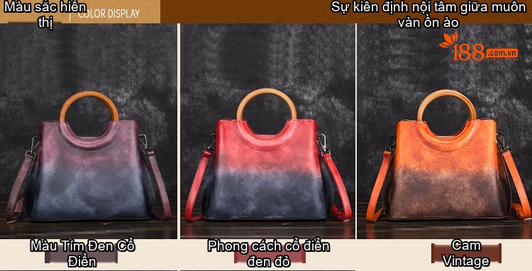 Túi Xách Nữ Da Thật Thủ Công Erased Color Retro Phối Màu Thời Trang Âu Mỹ Đeo Vai Túi Tote chi tiết 3