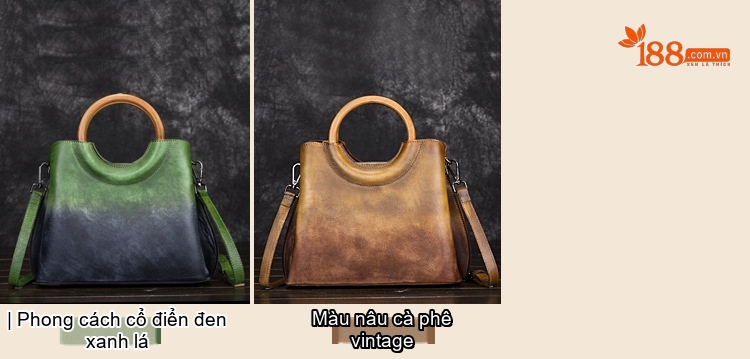 Túi Xách Nữ Da Thật Thủ Công Erased Color Retro Phối Màu Thời Trang Âu Mỹ Đeo Vai Túi Tote chi tiết 4