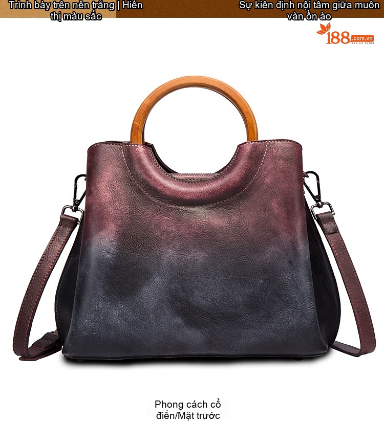 Túi Xách Nữ Da Thật Thủ Công Erased Color Retro Phối Màu Thời Trang Âu Mỹ Đeo Vai Túi Tote chi tiết 5