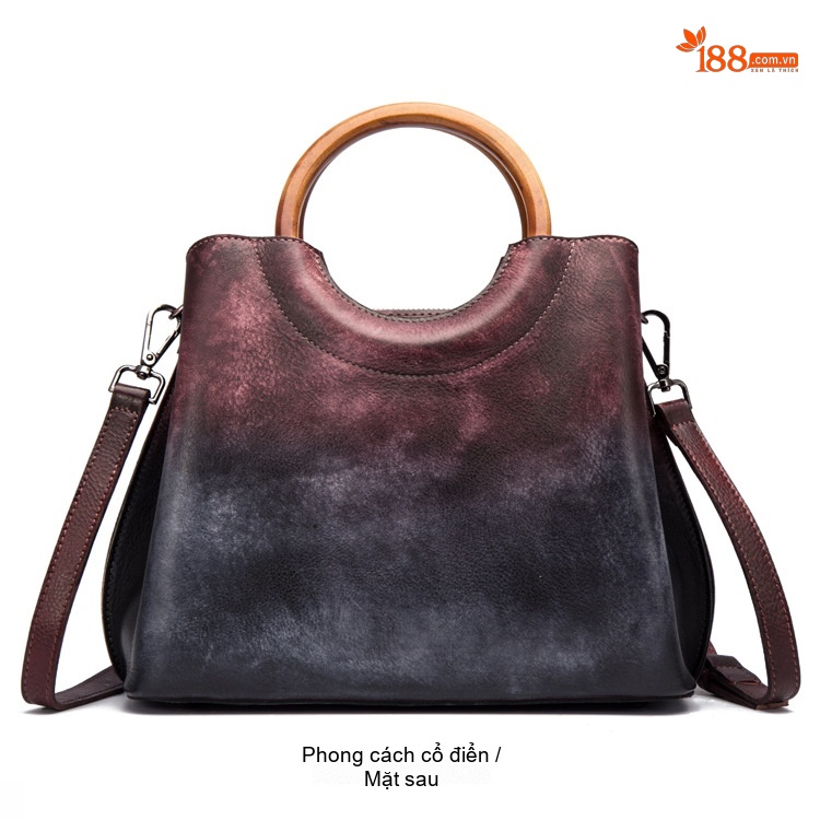 Túi Xách Nữ Da Thật Thủ Công Erased Color Retro Phối Màu Thời Trang Âu Mỹ Đeo Vai Túi Tote chi tiết 6