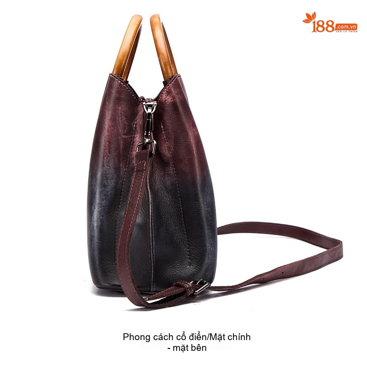 Túi Xách Nữ Da Thật Thủ Công Erased Color Retro Phối Màu Thời Trang Âu Mỹ Đeo Vai Túi Tote chi tiết 8