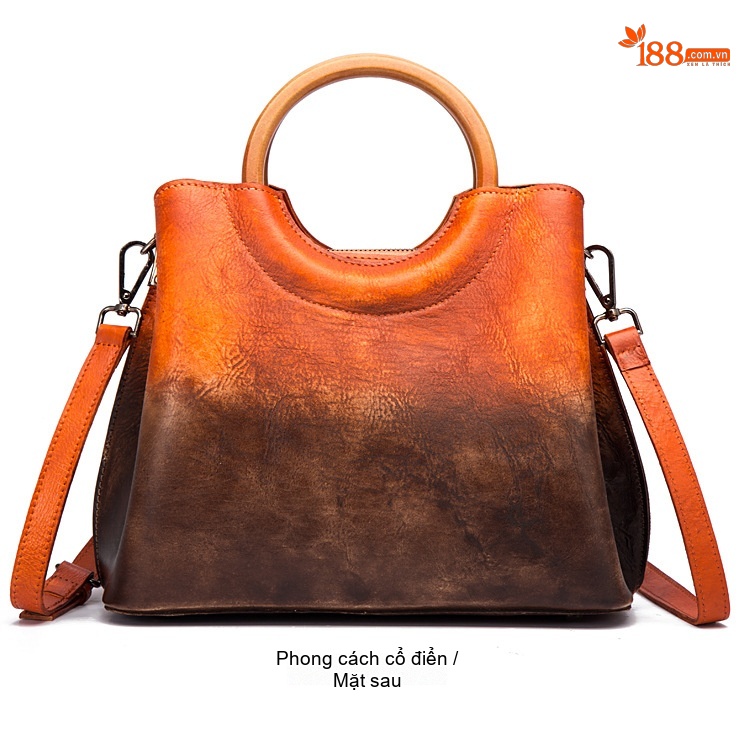 Túi Xách Nữ Da Thật Thủ Công Erased Color Retro Phối Màu Thời Trang Âu Mỹ Đeo Vai Túi Tote chi tiết 12