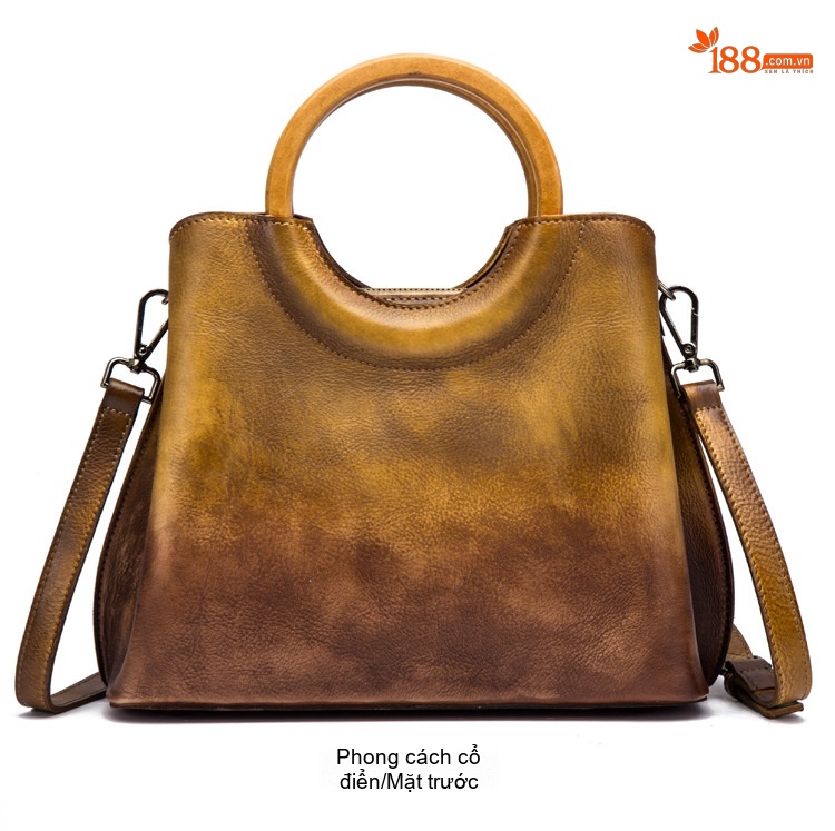 Túi Xách Nữ Da Thật Thủ Công Erased Color Retro Phối Màu Thời Trang Âu Mỹ Đeo Vai Túi Tote chi tiết 15