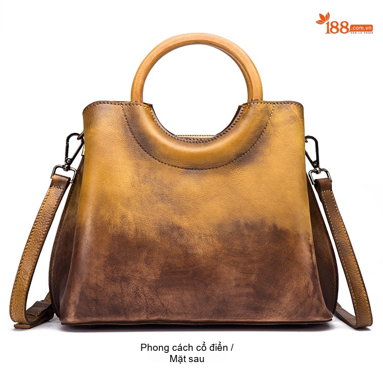 Túi Xách Nữ Da Thật Thủ Công Erased Color Retro Phối Màu Thời Trang Âu Mỹ Đeo Vai Túi Tote chi tiết 16