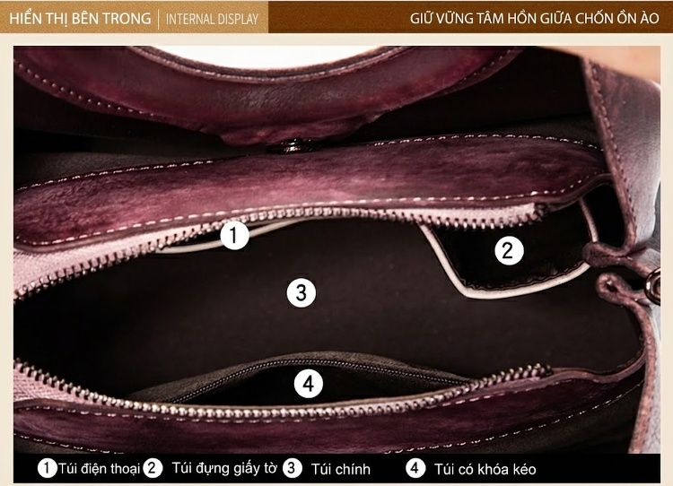 Túi Xách Nữ Da Thật Thủ Công Erased Color Retro Phối Màu Thời Trang Âu Mỹ Đeo Vai Túi Tote chi tiết 17