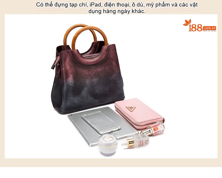 Túi Xách Nữ Da Thật Thủ Công Erased Color Retro Phối Màu Thời Trang Âu Mỹ Đeo Vai Túi Tote chi tiết 18