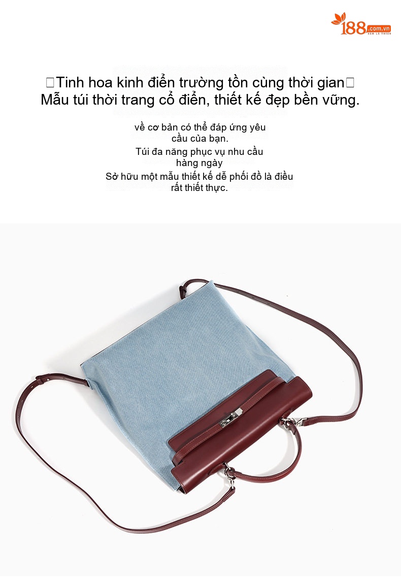 Túi Xách Nữ Da Thật Thủ Công Sức Chứa Lớn Đeo Vai, Đeo Chéo, Xách Tay Màu Xanh Dương, Đỏ Rượu chi tiết 4