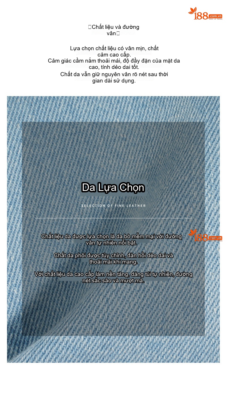 Túi Xách Nữ Da Thật Thủ Công Sức Chứa Lớn Đeo Vai, Đeo Chéo, Xách Tay Màu Xanh Dương, Đỏ Rượu chi tiết 7