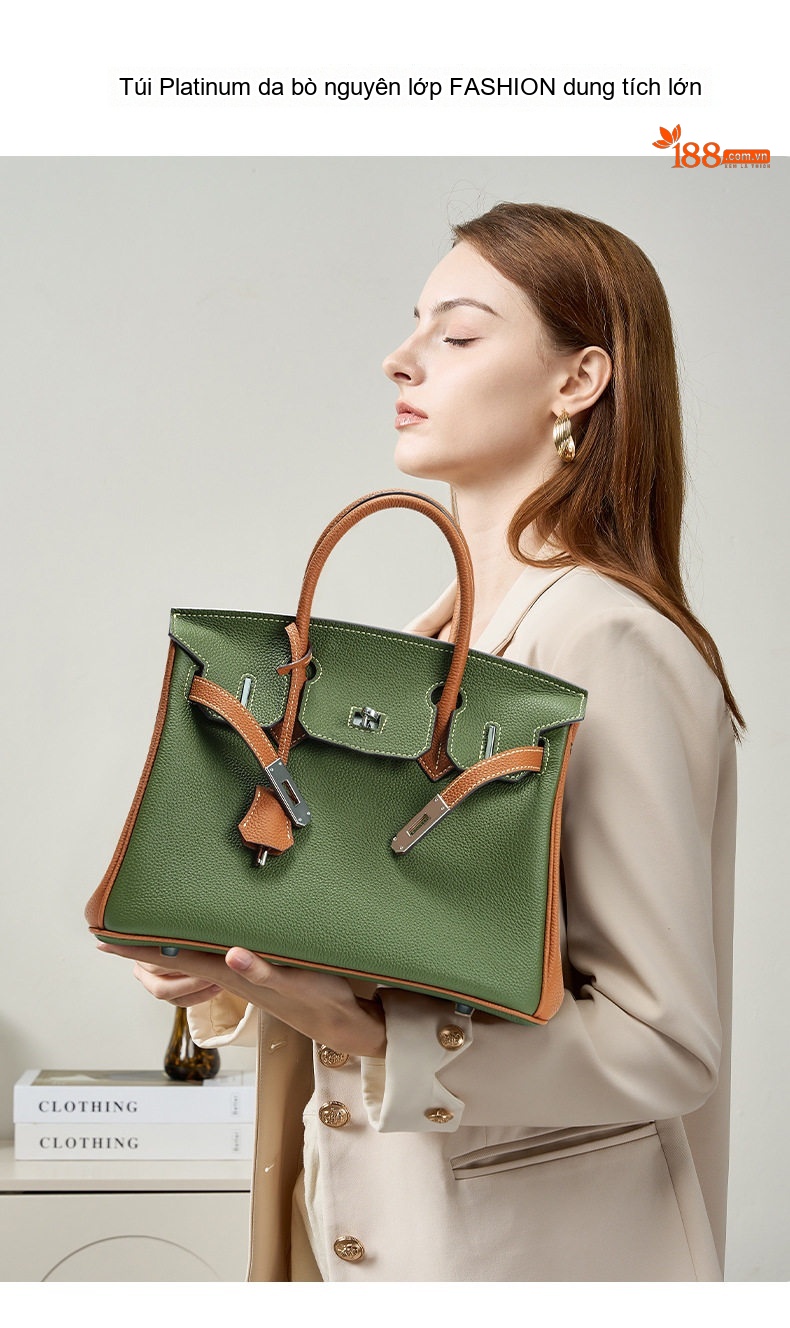 Túi Xách Nữ Da Thật Togo 30 Lớn Đeo Vai Đa Năng Phong Cách Tiểu Thư Màu Xanh Olive, Nâu chi tiết 1