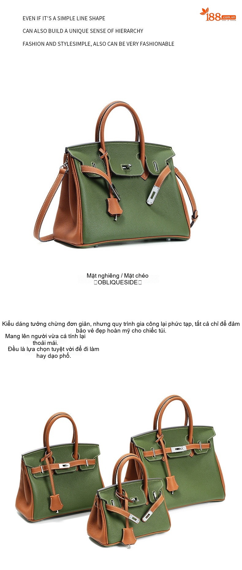 Túi Xách Nữ Da Thật Togo 30 Lớn Đeo Vai Đa Năng Phong Cách Tiểu Thư Màu Xanh Olive, Nâu chi tiết 19