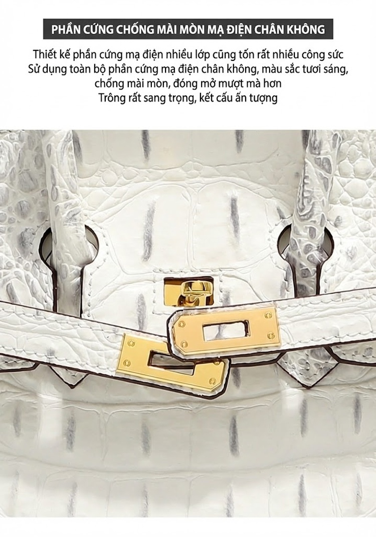 Túi Xách Nữ Da Thật Vân Cá Sấu Cao Cấp Đeo Vai, Đeo Chéo, Xách Tay Màu Trắng, Kem chi tiết 5