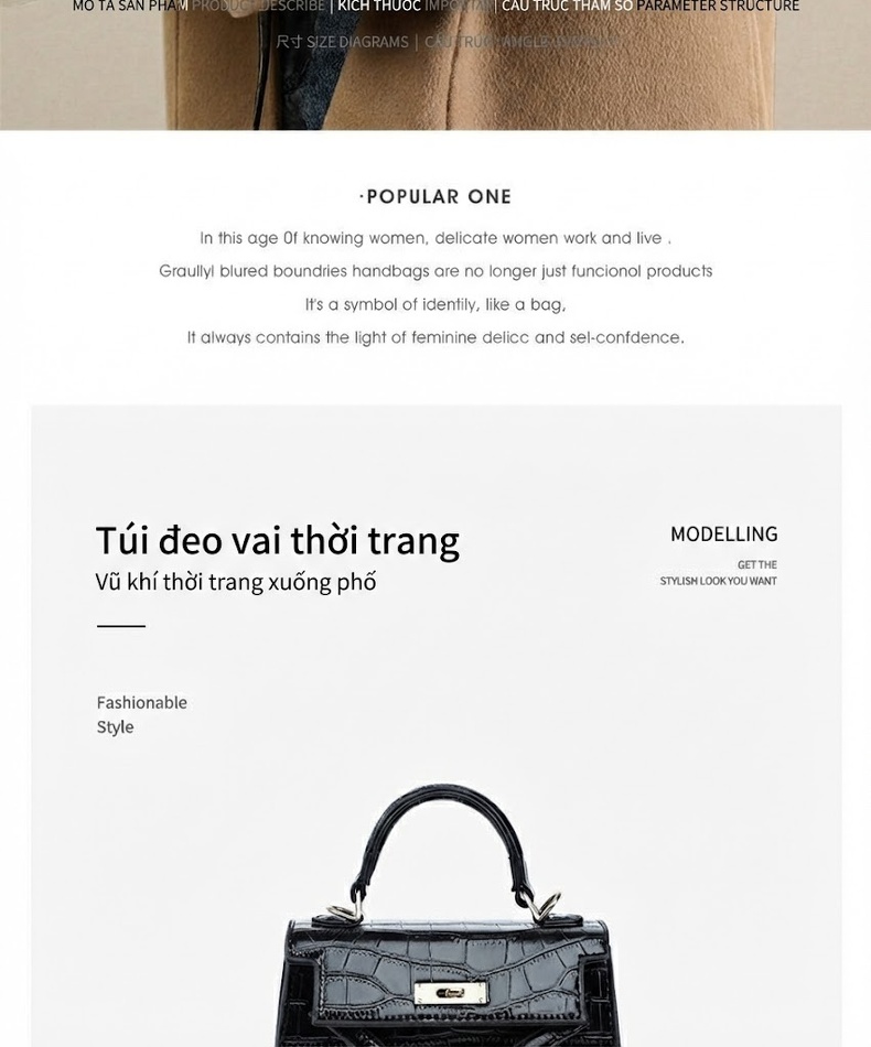 Túi Xách Nữ Da Thật Vân Cá Sấu Cao Cấp, Thiết Kế Sang Trọng Màu Đen chi tiết 2