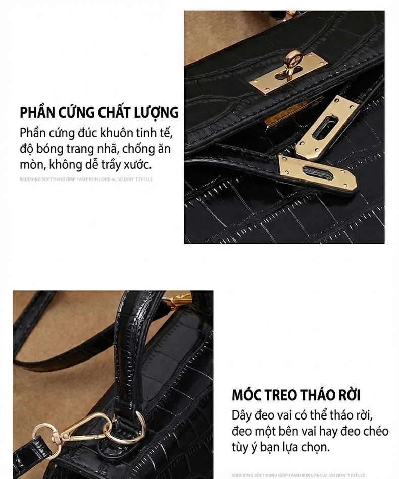 Túi Xách Nữ Da Thật Vân Cá Sấu Cao Cấp, Thiết Kế Sang Trọng Màu Đen chi tiết 6