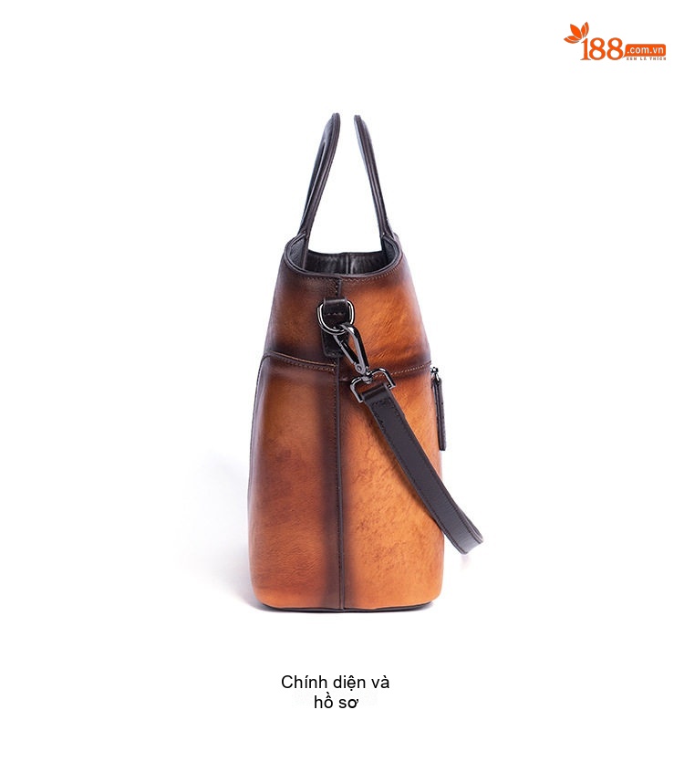 Túi Xách Nữ Da Thật Vintage Dáng Bucket Quai Xách Tay In Hoa Họa Tiết Đeo Vai Màu Nâu, Xanh Navy chi tiết 7