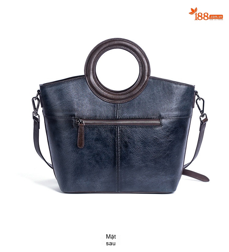 Túi Xách Nữ Da Thật Vintage Dáng Bucket Quai Xách Tay In Hoa Họa Tiết Đeo Vai Màu Nâu, Xanh Navy chi tiết 11