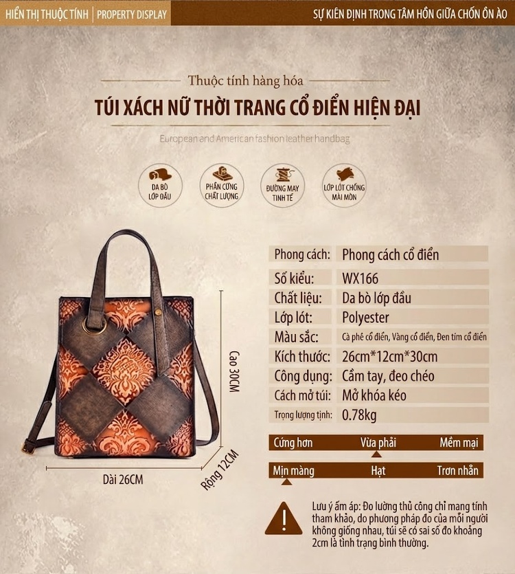 Túi Xách Nữ Da Thật Vintage Dập Nổi Thủ Công Đeo Vai, Xách Tay, Túi Bucket Màu Xanh Lá, Vàng, Nâu, Đen chi tiết 19