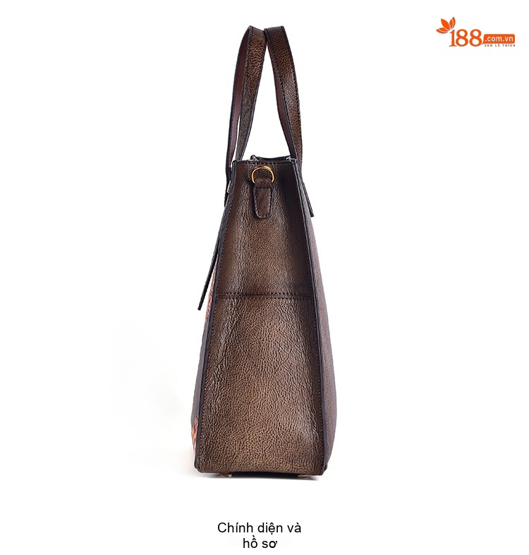 Túi Xách Nữ Da Thật Vintage Dập Nổi Thủ Công Đeo Vai, Xách Tay, Túi Bucket Màu Xanh Lá, Vàng, Nâu, Đen chi tiết 9