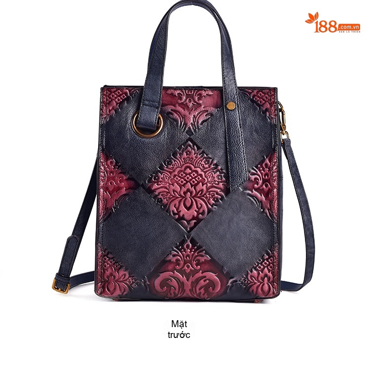 Túi Xách Nữ Da Thật Vintage Dập Nổi Thủ Công Đeo Vai, Xách Tay, Túi Bucket Màu Xanh Lá, Vàng, Nâu, Đen chi tiết 12