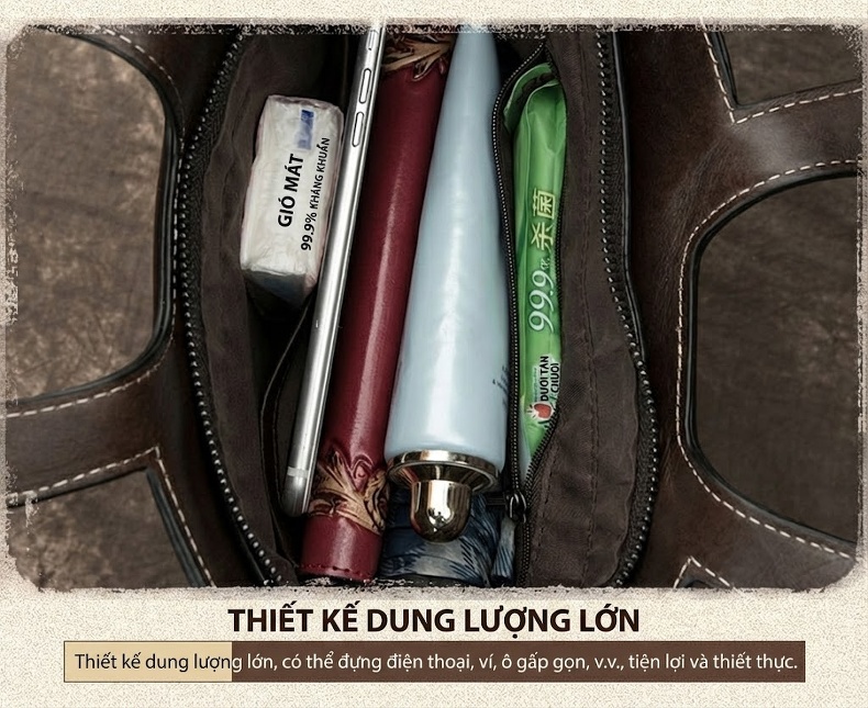 Túi Xách Nữ Da Thật Vintage Khắc Hoa Thủ Công Đeo Chéo, Xách Tay Màu Nâu Đỏ, Xanh Lá, Nâu chi tiết 21