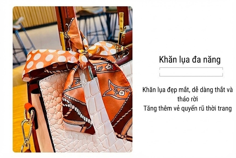 Túi Xách Nữ Da Vân Cá Sấu Đeo Vai Cỡ Lớn Màu Trắng Kem, Nâu chi tiết 8