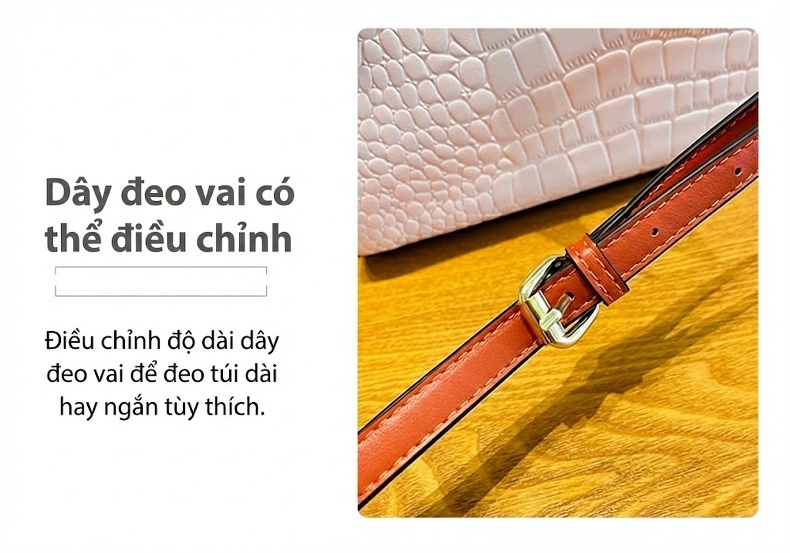 Túi Xách Nữ Da Vân Cá Sấu Đeo Vai Cỡ Lớn Màu Trắng Kem, Nâu chi tiết 9
