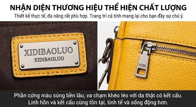 Túi Xách Nữ Da Vân Cá Sấu Họa Tiết Retro Âu Mỹ Đeo Chéo Màu Nâu, Vàng chi tiết 6
