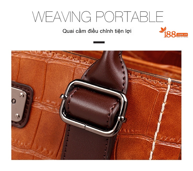Túi Xách Nữ Da Vân Đá Phối Màu Vintage Đeo Vai, Đeo Chéo Màu Nâu, Đỏ, Đen, Xanh Lá chi tiết 12