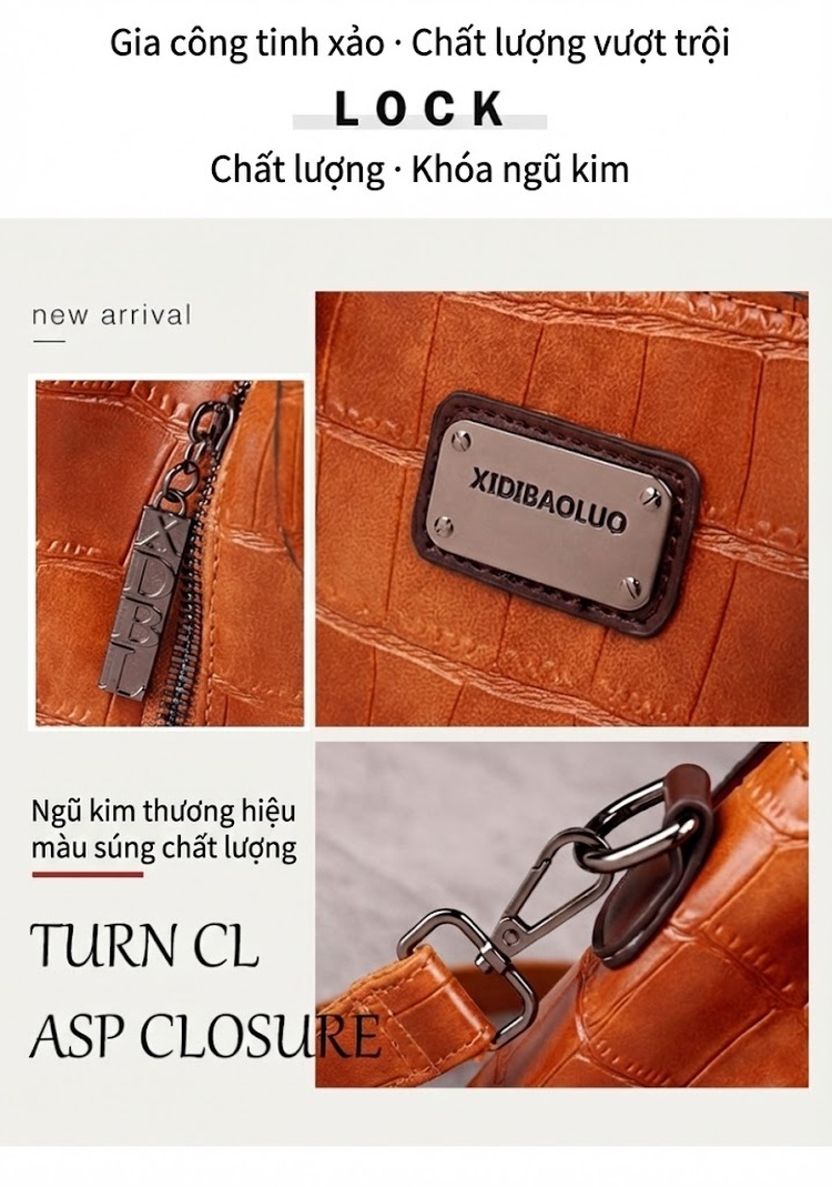 Túi Xách Nữ Da Vân Đá Phối Màu Vintage Đeo Vai, Đeo Chéo Màu Nâu, Đỏ, Đen, Xanh Lá chi tiết 13