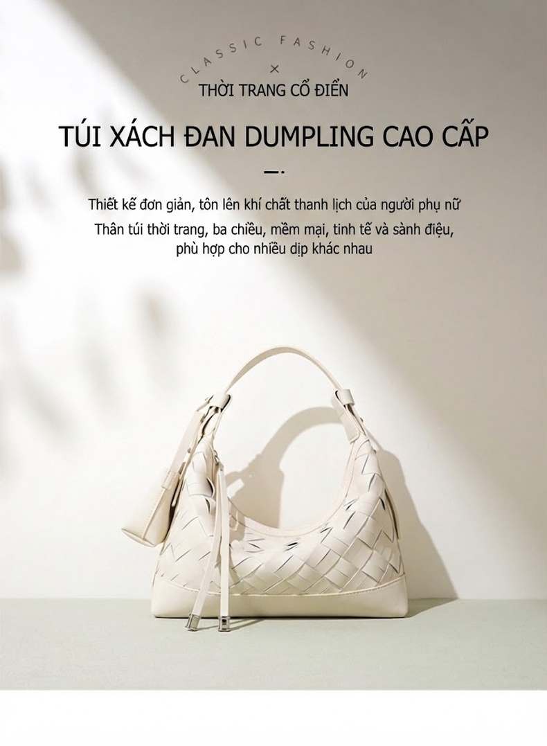 Túi Xách Nữ Đan Dây Họa Tiết Thời Trang Cao Cấp Đeo Vai, Đeo Chéo Màu Be, Xanh chi tiết 1