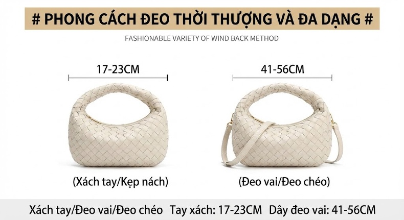Túi Xách Nữ Đan Dây Họa Tiết Thời Trang Cao Cấp Đeo Vai, Đeo Chéo Màu Be, Xanh chi tiết 9