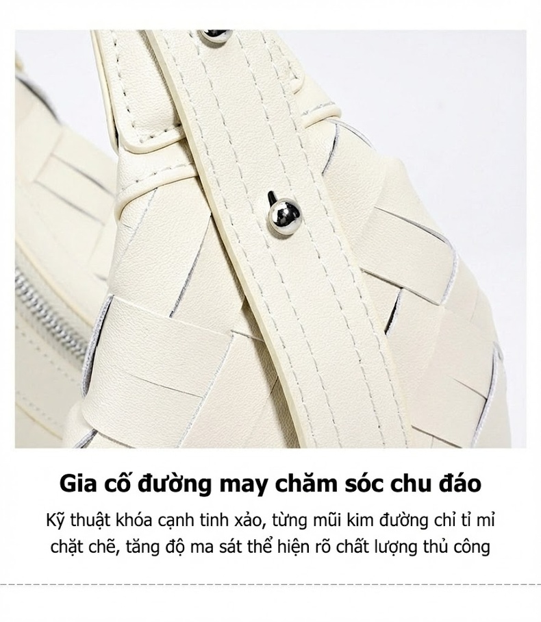 Túi Xách Nữ Đan Dây Họa Tiết Thời Trang Cao Cấp Đeo Vai, Đeo Chéo Màu Be, Xanh chi tiết 13