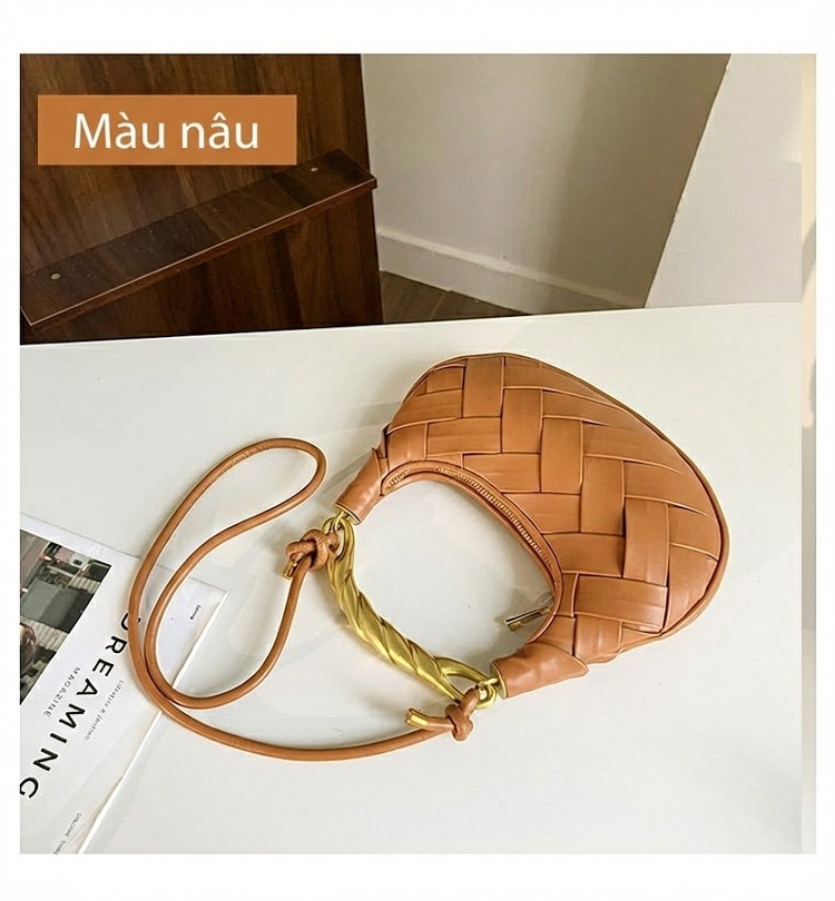 Túi Xách Nữ Đan Lưới Quai Xách Tay Hình Tổ Chim Thiết Kế Độc Đáo Màu Bạc, Đen, Trắng, Nâu chi tiết 4