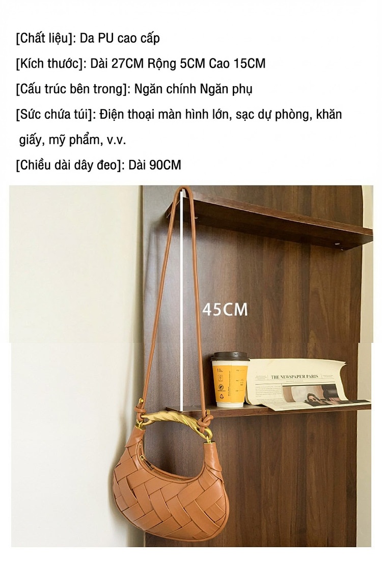 Túi Xách Nữ Đan Lưới Quai Xách Tay Hình Tổ Chim Thiết Kế Độc Đáo Màu Bạc, Đen, Trắng, Nâu chi tiết 3