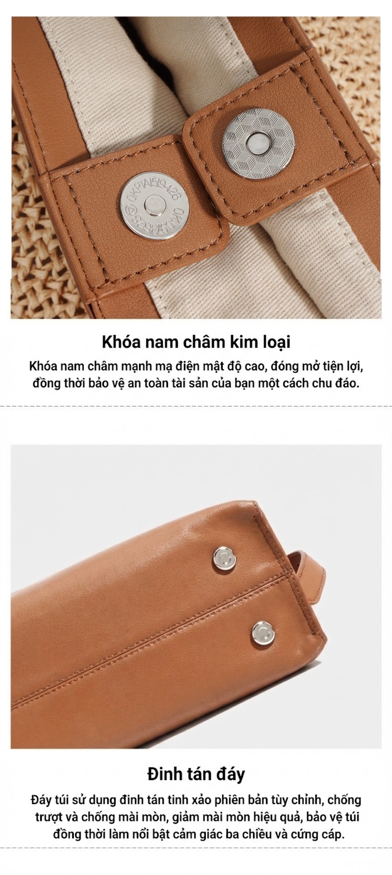 Túi Xách Nữ Đan Móc Phong Cách Bãi Biển Sức Chứa Lớn Màu Nâu, Be chi tiết 11