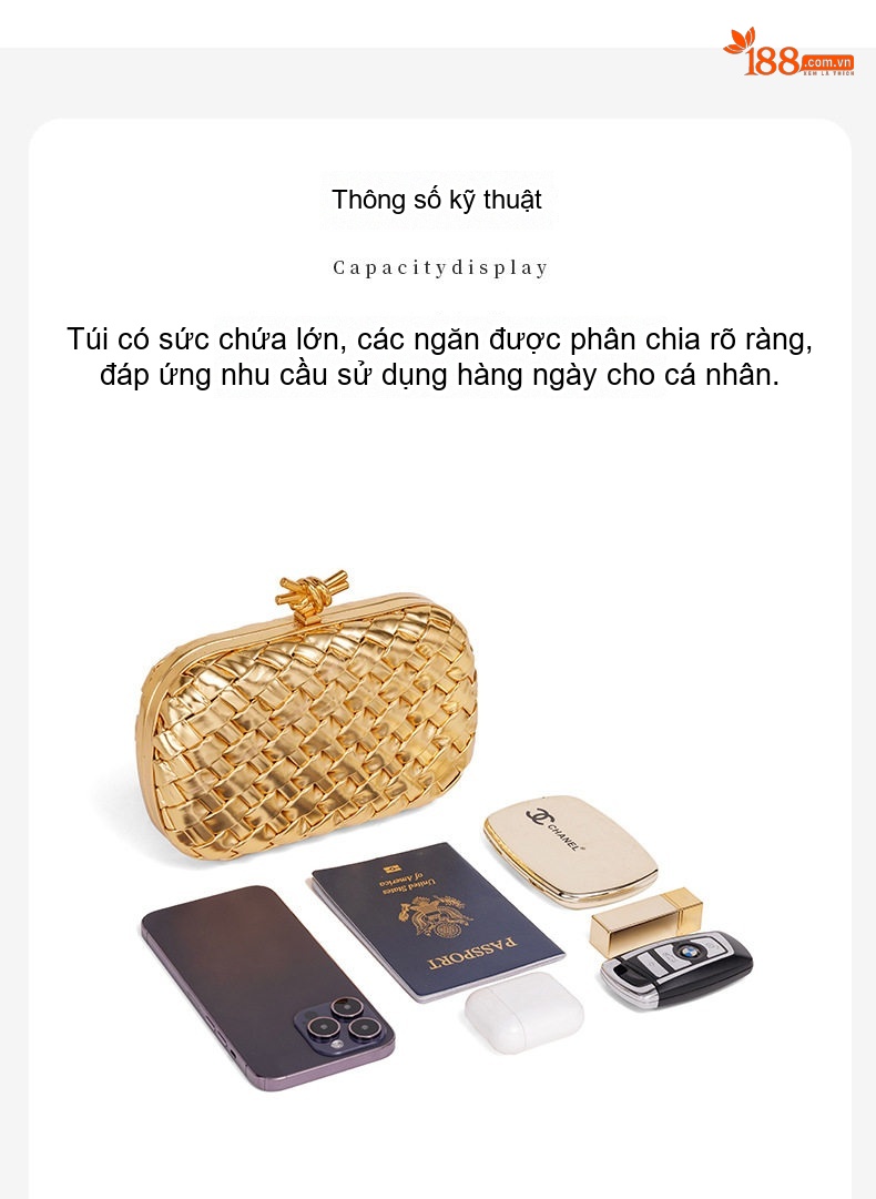 Túi Xách Nữ Đan Thủ Công Thời Trang Dự Tiệc Cầm Tay, Túi Đeo Vai Bề Mặt Da Bóng Màu Vàng, Vàng Nhạt, Xanh Lá... chi tiết 11