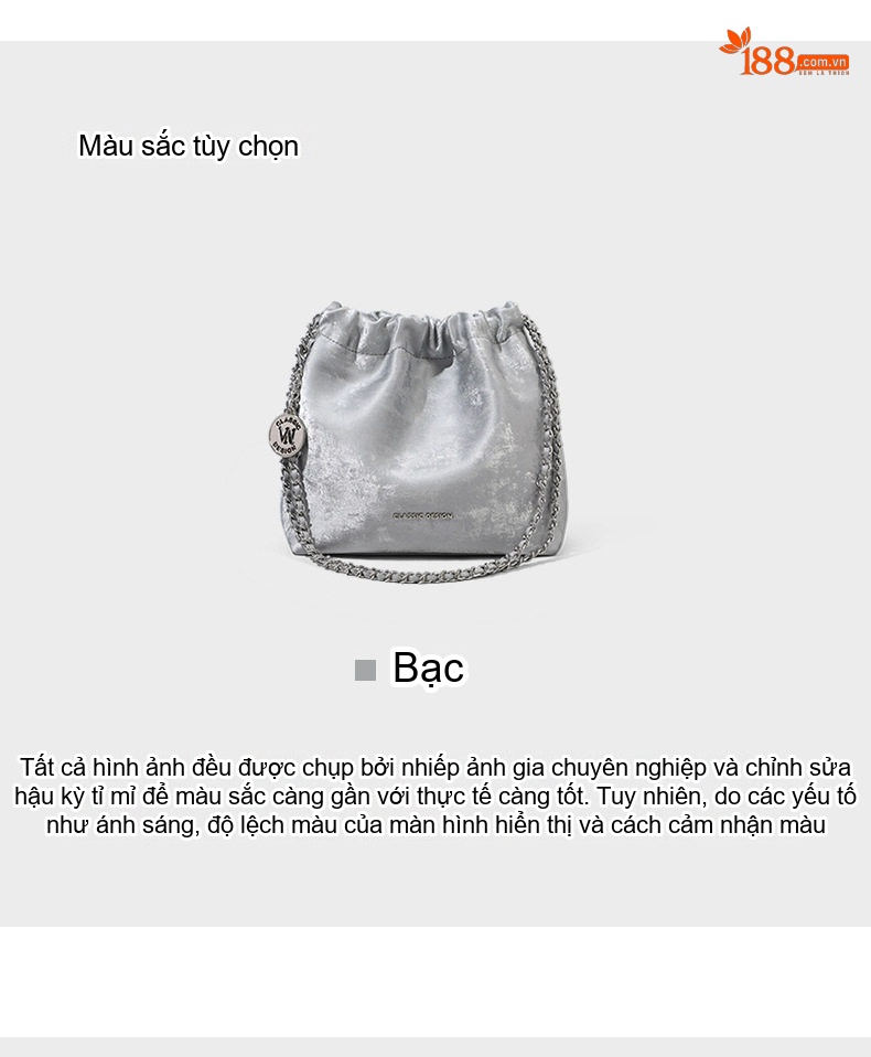 Túi Xách Nữ Dáng Xô Đeo Chéo/Đeo Vai Dây Xích Phong Cách Trung Hoa Da Bóng Màu Xám chi tiết 5