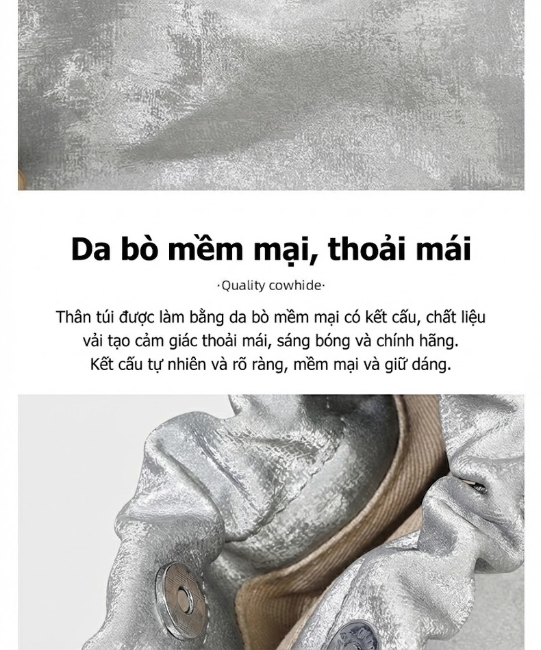 Túi Xách Nữ Dáng Xô Đeo Chéo/Đeo Vai Dây Xích Phong Cách Trung Hoa Da Bóng Màu Xám chi tiết 10