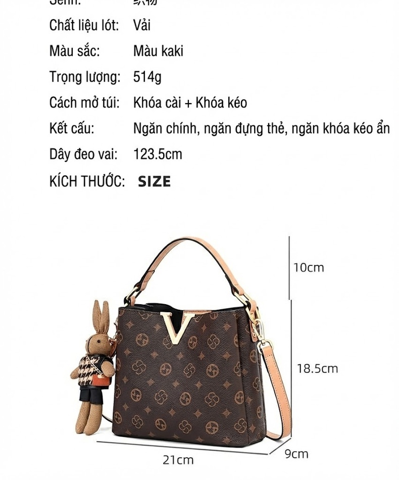 Túi Xách Nữ Dáng Xô Họa Tiết Cao Cấp Công Sở Đeo Vai, Đeo Chéo Màu Nâu chi tiết 3