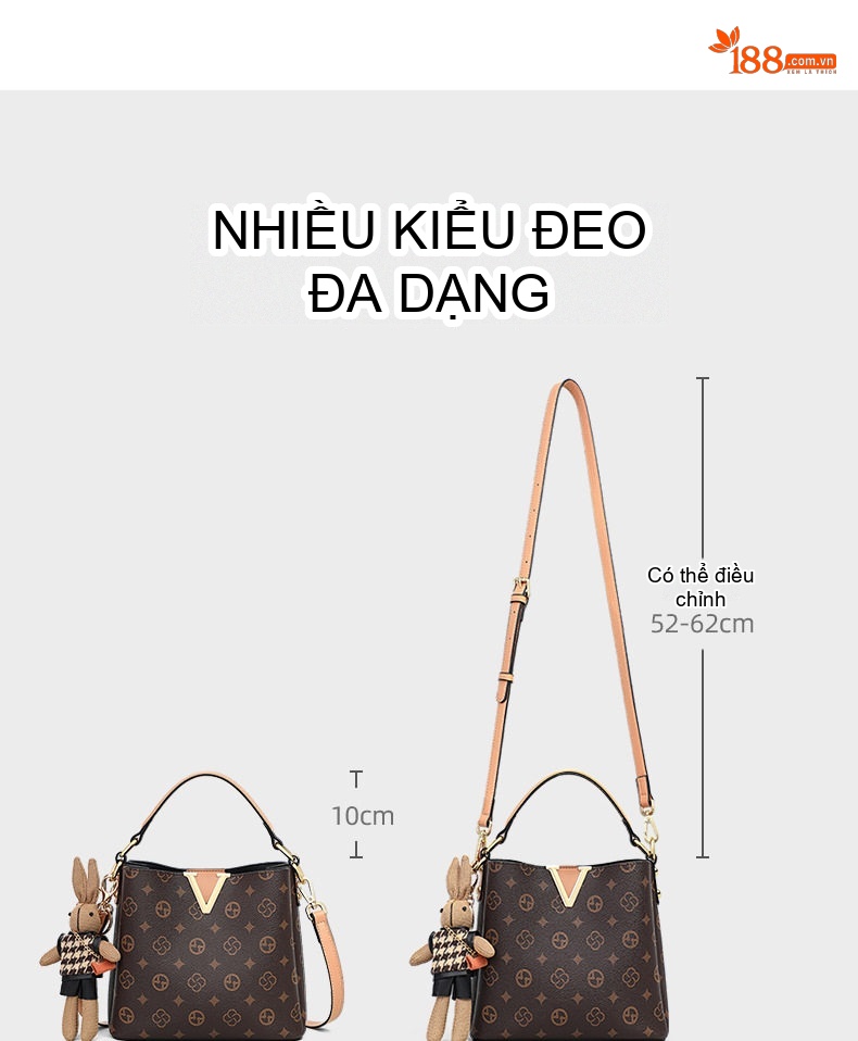 Túi Xách Nữ Dáng Xô Họa Tiết Cao Cấp Công Sở Đeo Vai, Đeo Chéo Màu Nâu chi tiết 8