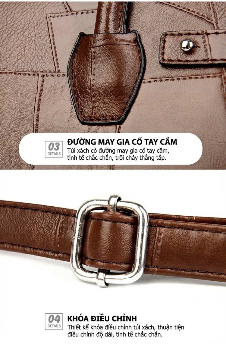 Túi Xách Nữ Đeo Chéo Công Sở Lớn Màu Trắng, Nâu, Đen, Kem chi tiết 20