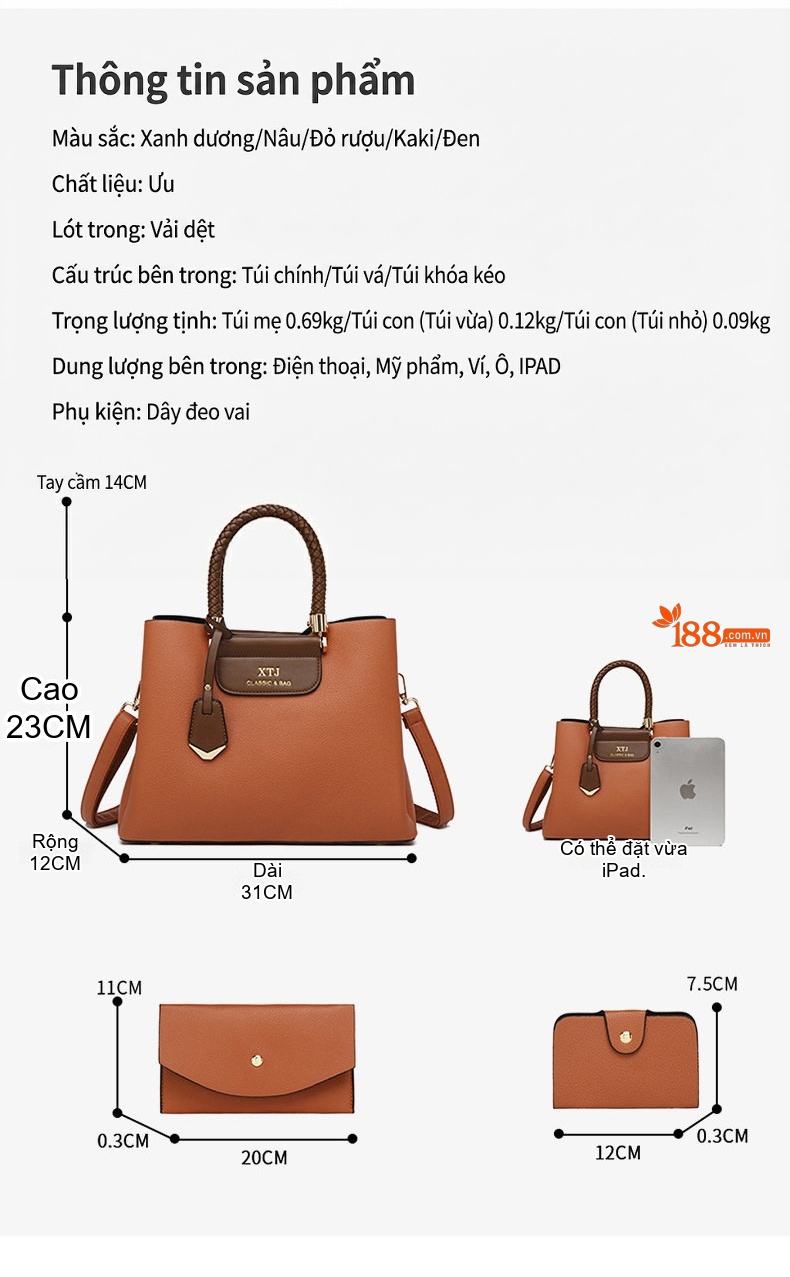 Túi Xách Nữ Đeo Chéo Da Mềm Sức Chứa Lớn Phong Cách Thời Trang Màu Nâu, Đỏ, Xám, Xanh... chi tiết 5