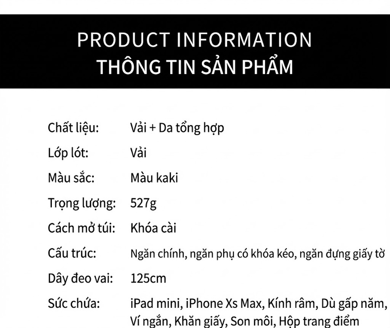Túi Xách Nữ Đeo Chéo Dáng Thùng Vải Dệt Quai Xách Tay Màu Be, Nâu chi tiết 5