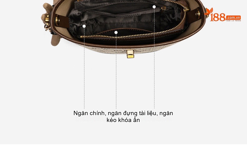 Túi Xách Nữ Đeo Chéo Dáng Thùng Vải Dệt Quai Xách Tay Màu Be, Nâu chi tiết 9