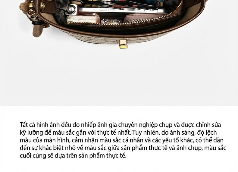 Túi Xách Nữ Đeo Chéo Dáng Thùng Vải Dệt Quai Xách Tay Màu Be, Nâu chi tiết 11