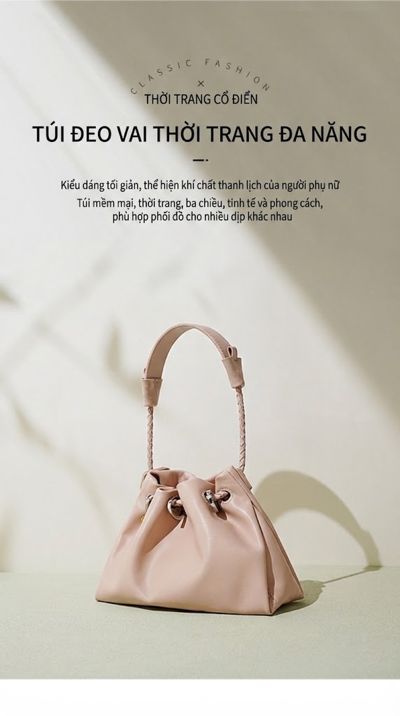 Túi Xách Nữ Đeo Chéo/Đeo Vai/Xách Tay Da Bóng Kiểu Dáng Cloud Bag Màu Hồng, Nâu, Xanh chi tiết 1