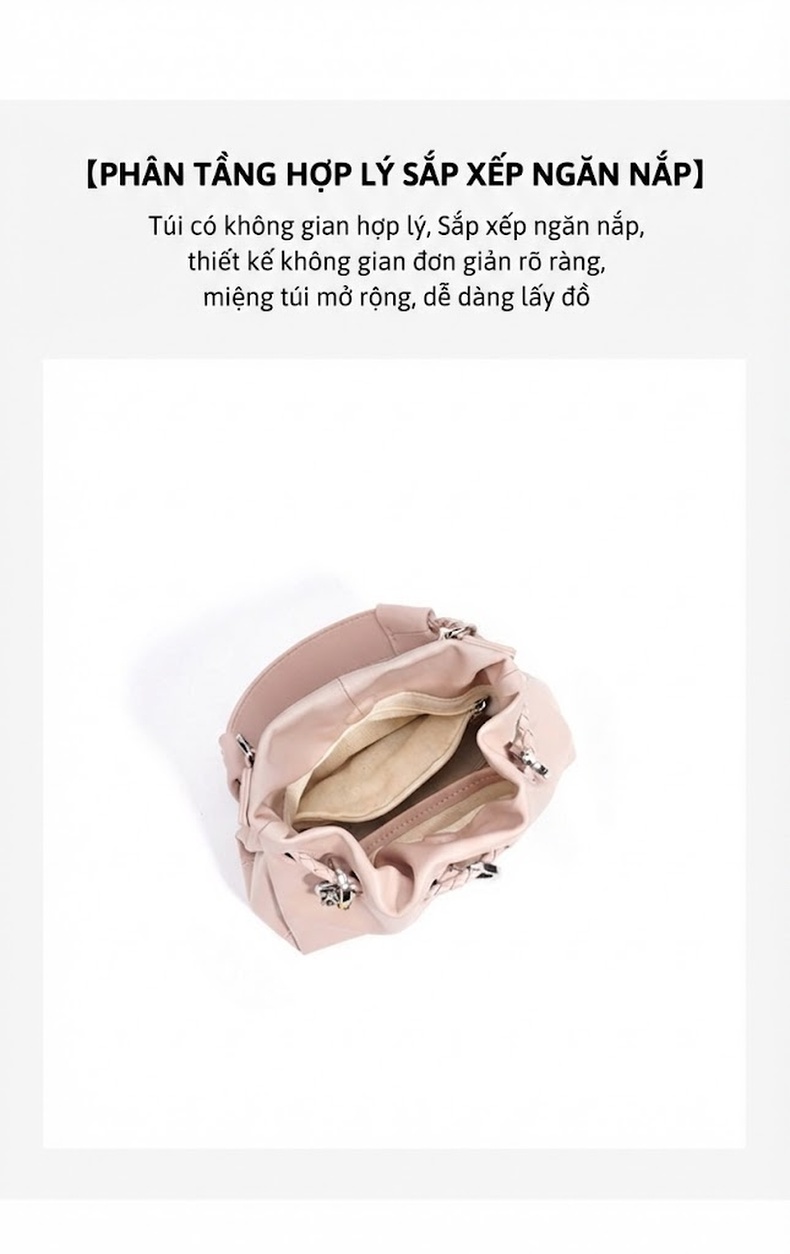 Túi Xách Nữ Đeo Chéo/Đeo Vai/Xách Tay Da Bóng Kiểu Dáng Cloud Bag Màu Hồng, Nâu, Xanh chi tiết 7