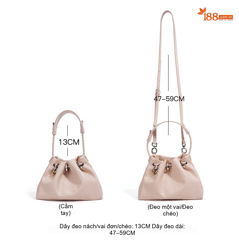 Túi Xách Nữ Đeo Chéo/Đeo Vai/Xách Tay Da Bóng Kiểu Dáng Cloud Bag Màu Hồng, Nâu, Xanh chi tiết 8