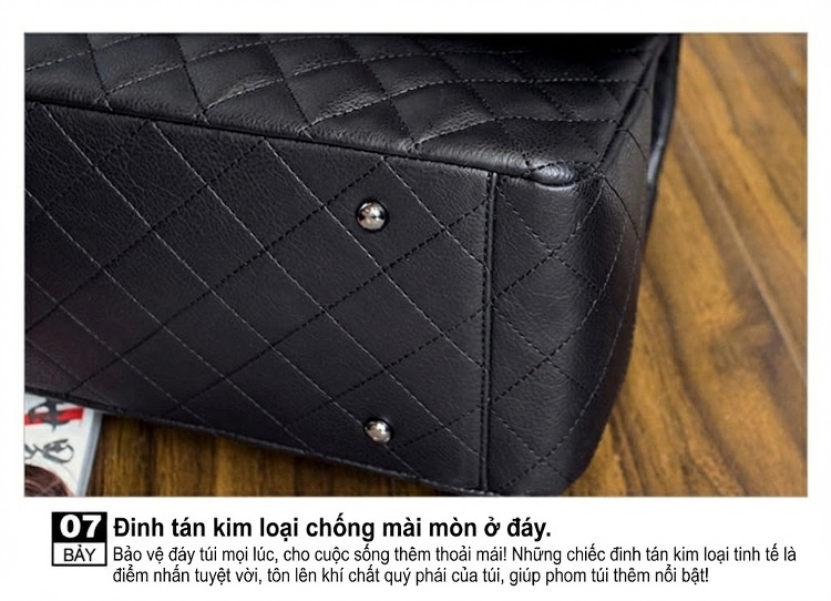 Túi Xách Nữ Đeo Chéo Họa Tiết Trám Da Bóng Size Lớn Màu Đen chi tiết 28